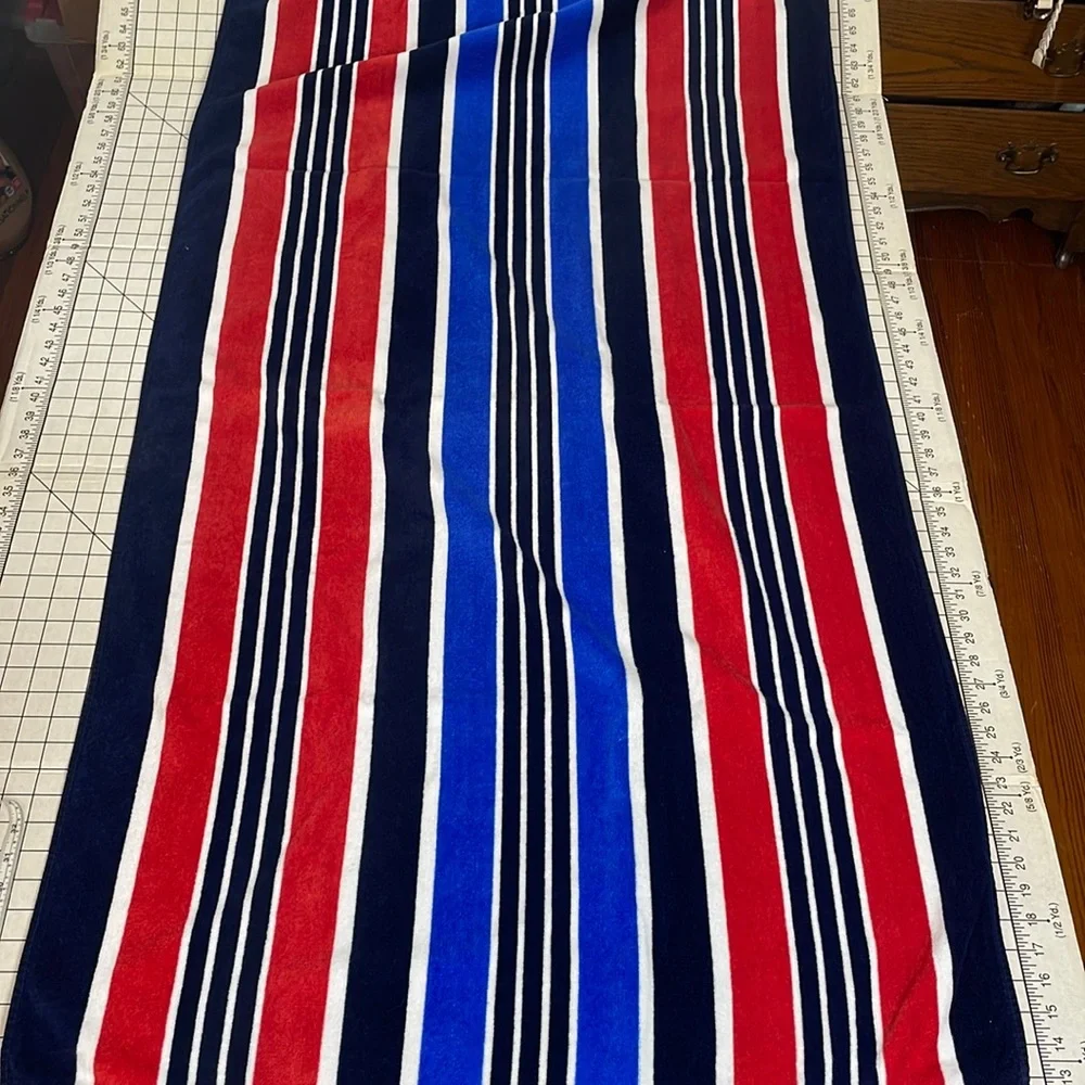 Red, white, blue striped terry-cloth beach towel